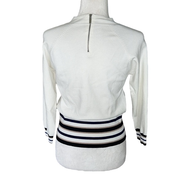 Karen Millen Ivory Placement Stripe Crop Sweater Jumper - L - Picture 8 of 15